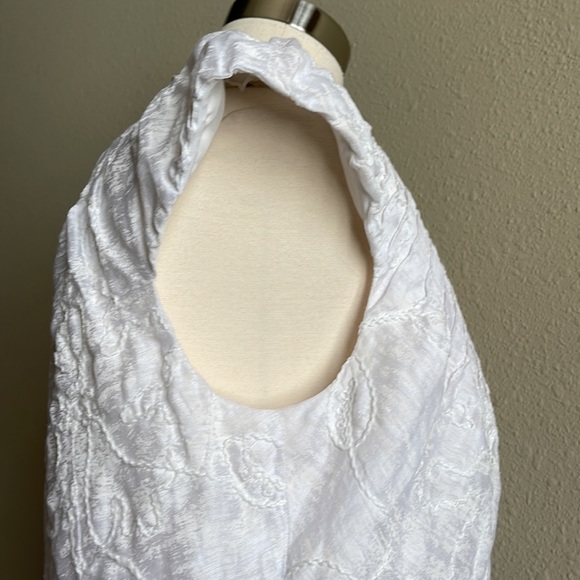 Adrianna Papell Sz 14 White Jacquard Print and Embroidered Capped Sleeve Dress - Picture 3 of 15